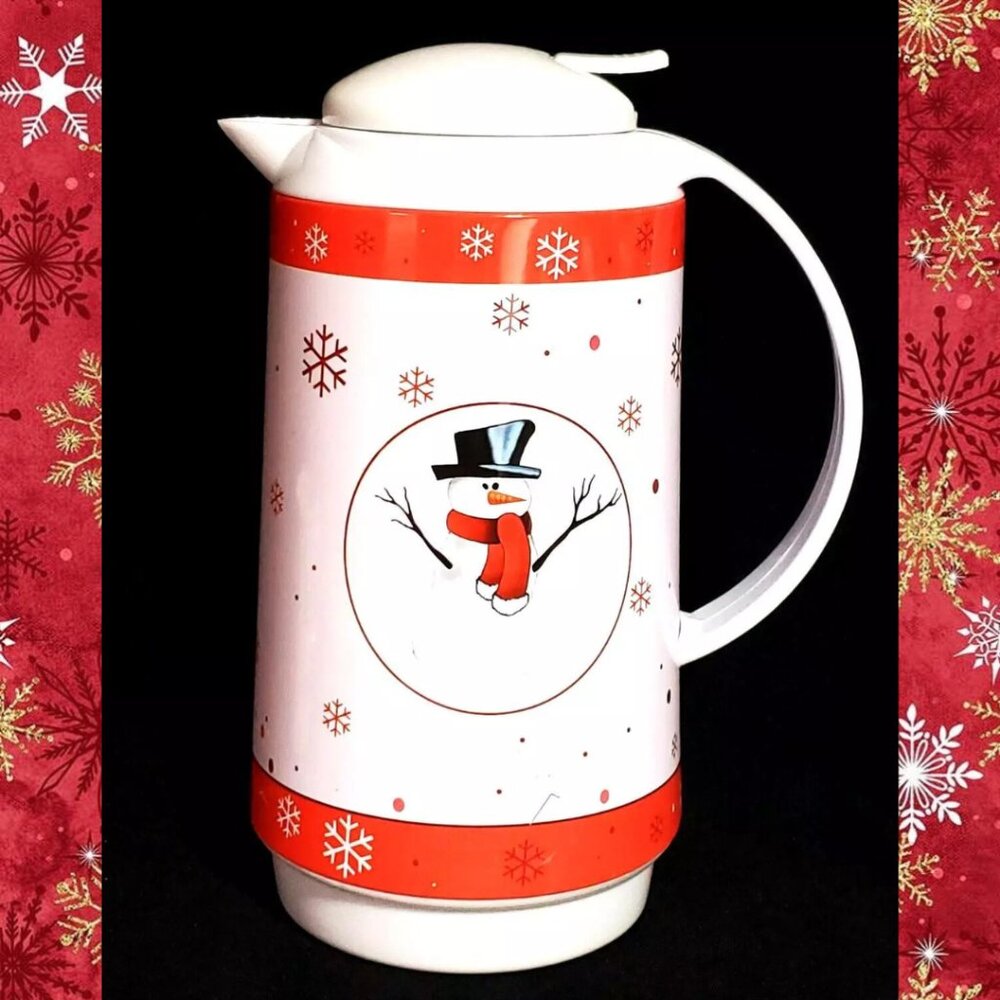 Vintage Snowman Thermal Insulated Carafe Pitcher Coffee Winter Christmas 32 Oz